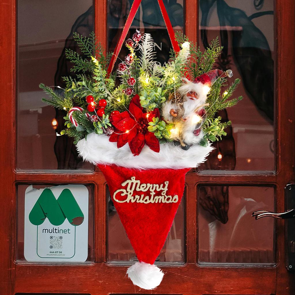 Christmas Artificial Pine Needles For Front Door Hat Pendant Santa Door Hanging Wreath Christmas Tree Decoration Xmas Ornaments