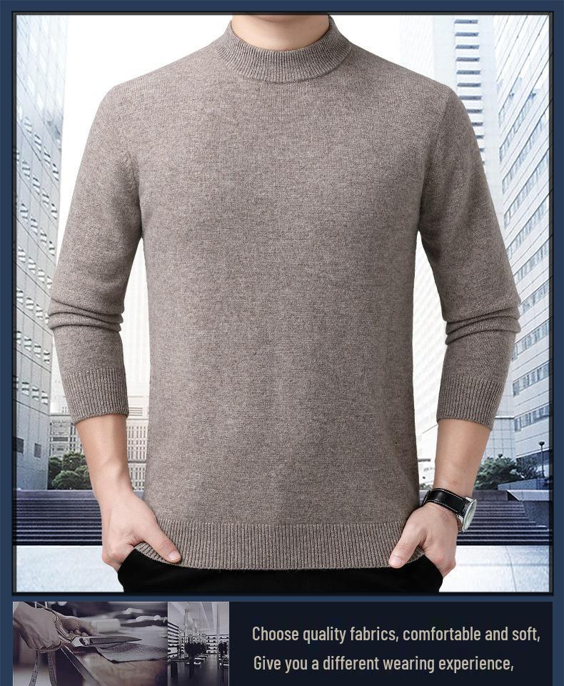 Men's 100% Wool Sweater, 2025 Autumn/Winter, Thickened Warm Half-High Collar, Middle-Aged Dad Knitwear