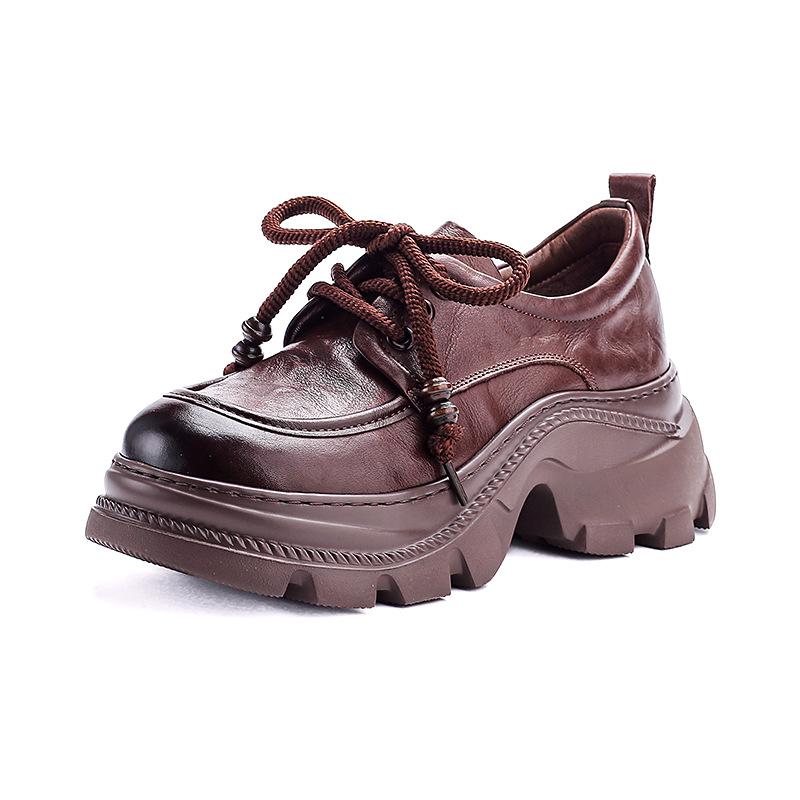 

Женские лоферы из натуральной кожи на толстой подошве в стиле ретро - Британский стиль, Осенняя обувь, увеличивающая рост 39 коричневый