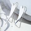 Simple  Silver Color Metal Carving Long Heart Dangle Earrings for Women Jewelry