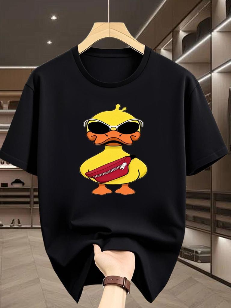 Fashion Hip Hop Yellow Duck Wearing Glasses Fanny Pack Print Unisex Short Sleeve Tshirt Crew Neck Cartoon Casual Daily Comfort Wear