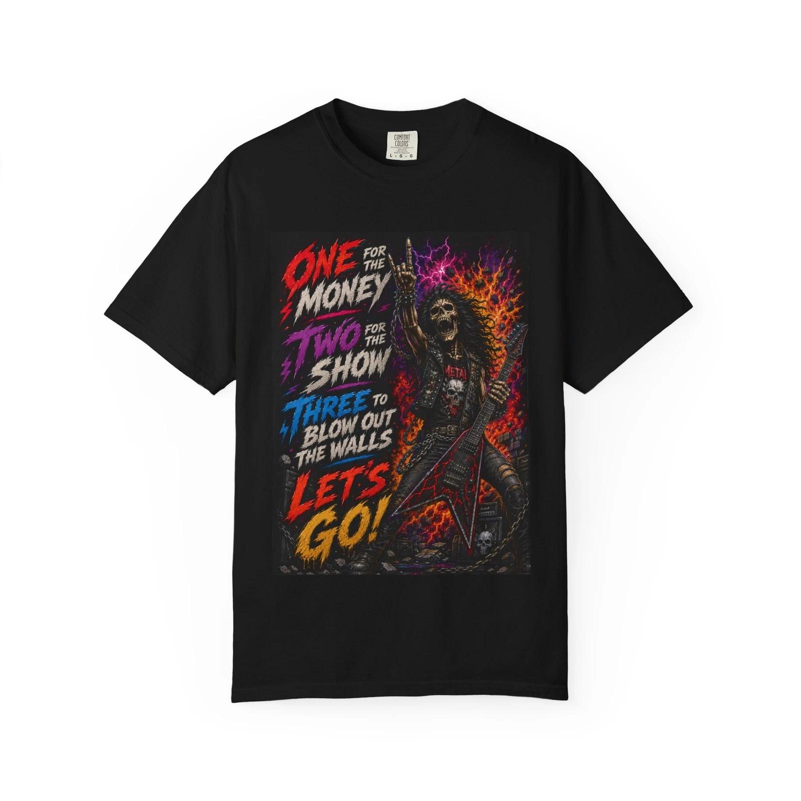 Rock Skeleton Guitarist T-shirt | Neon Retro Metal Concert Tee XXXXL