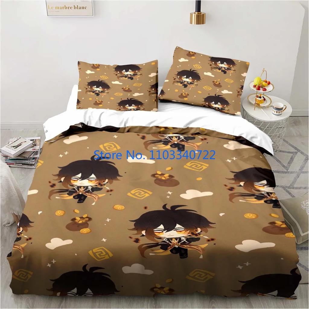 Cartoon Anime Genshin Impact Game Bedding Duvet Cover Print Comforter Cover Bedclothes for Boy Girl Bedding Sets Bedroom Decor