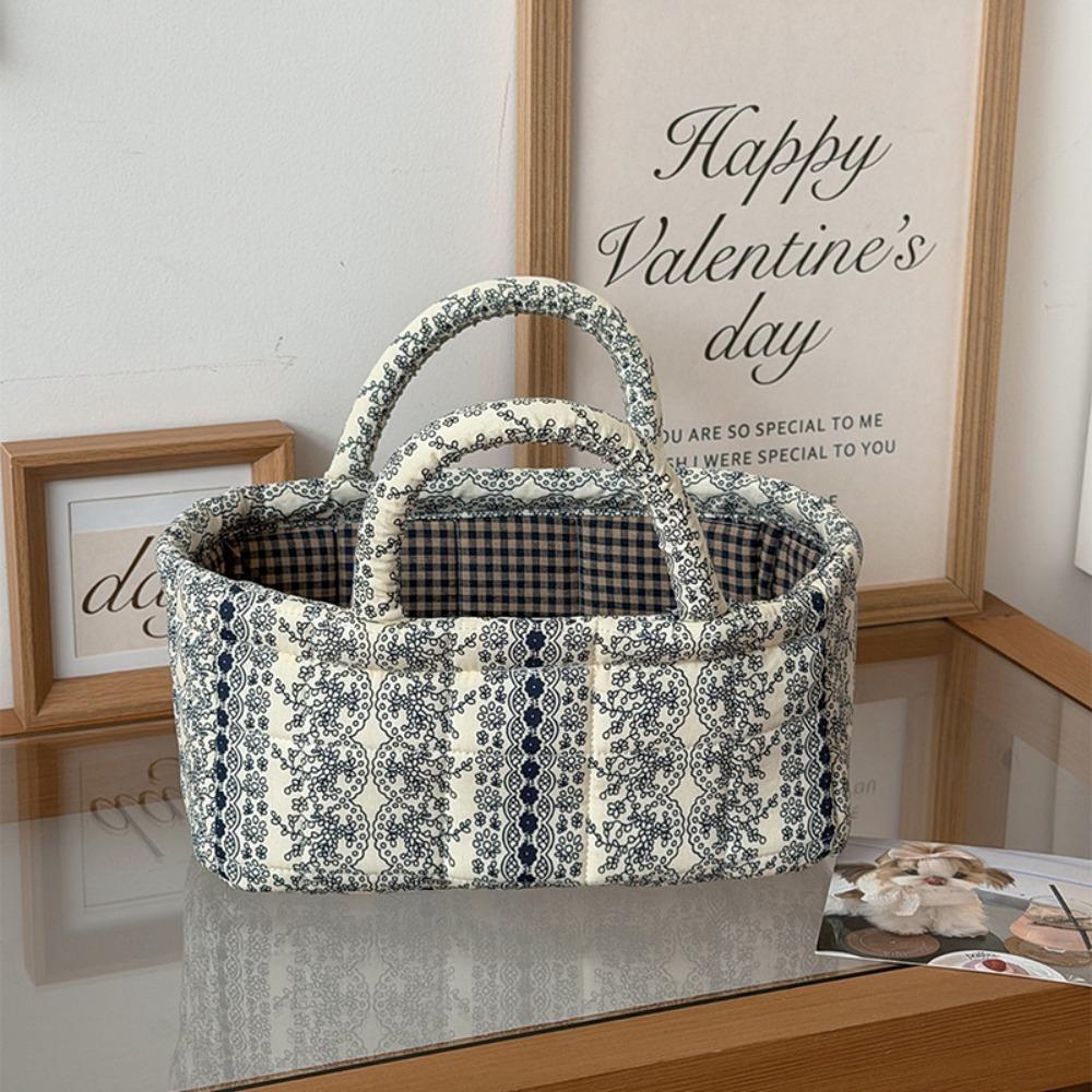 Hand-held French Vine Handbag Printed Floral Organizers Basket Laundry Storage Basket  Home Office