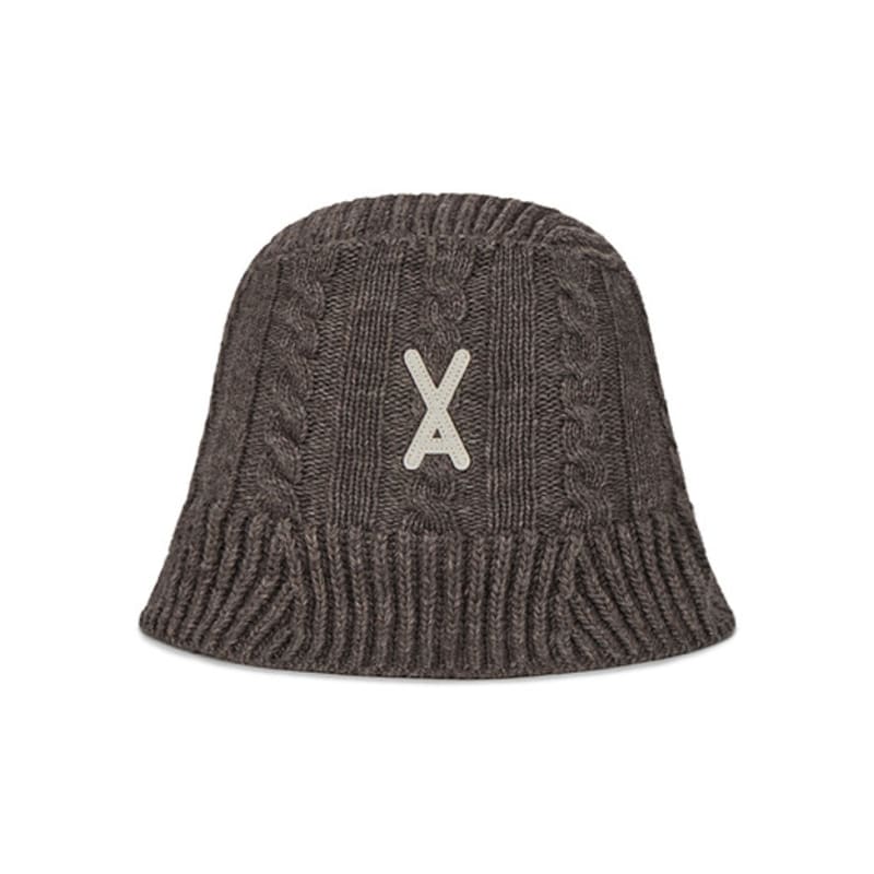 VARZAR VA Applique Cable Knit Bucket Hat Brown