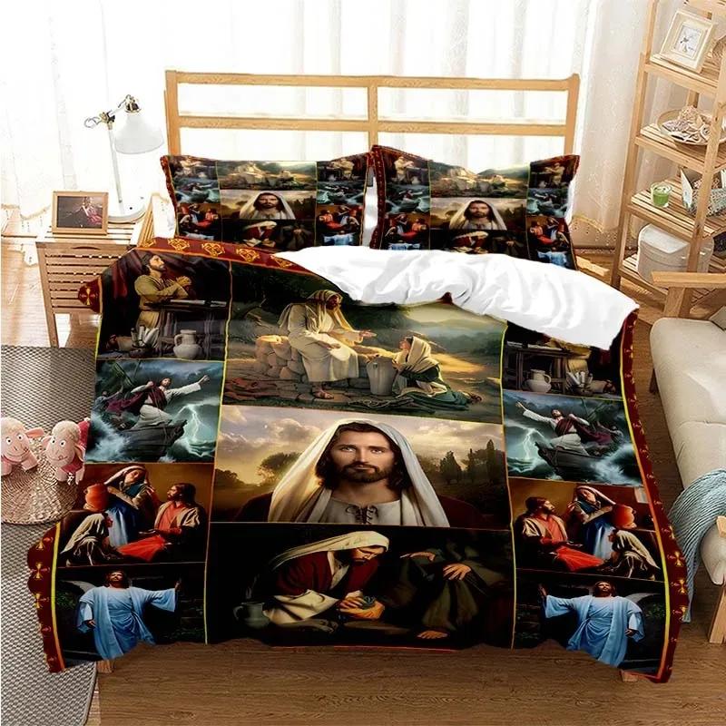 3D Jezus Maagd Maria Comfortabel Dekbed Dekbedovertrek Kussensloop Beddengoed Set Kinderkamer Decoratie Huis Textiel