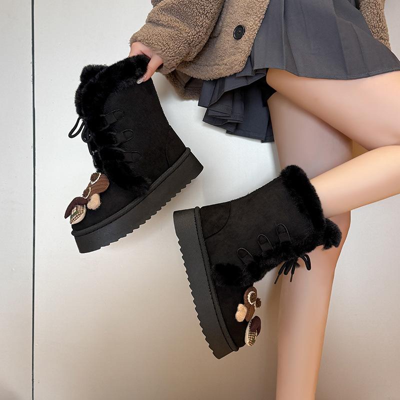 Women's Lace-up Large Size Thick Sole Winter Warm Fur Snow Boots Padded Lined Ankle Boots Anti-slip Hiking Sports Cotton Boots