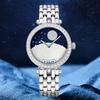 Luxury Fashion Blue Quartz Stone Face Quartz Wrist Watch for Women; Waterproof and Night Light Stellar Model