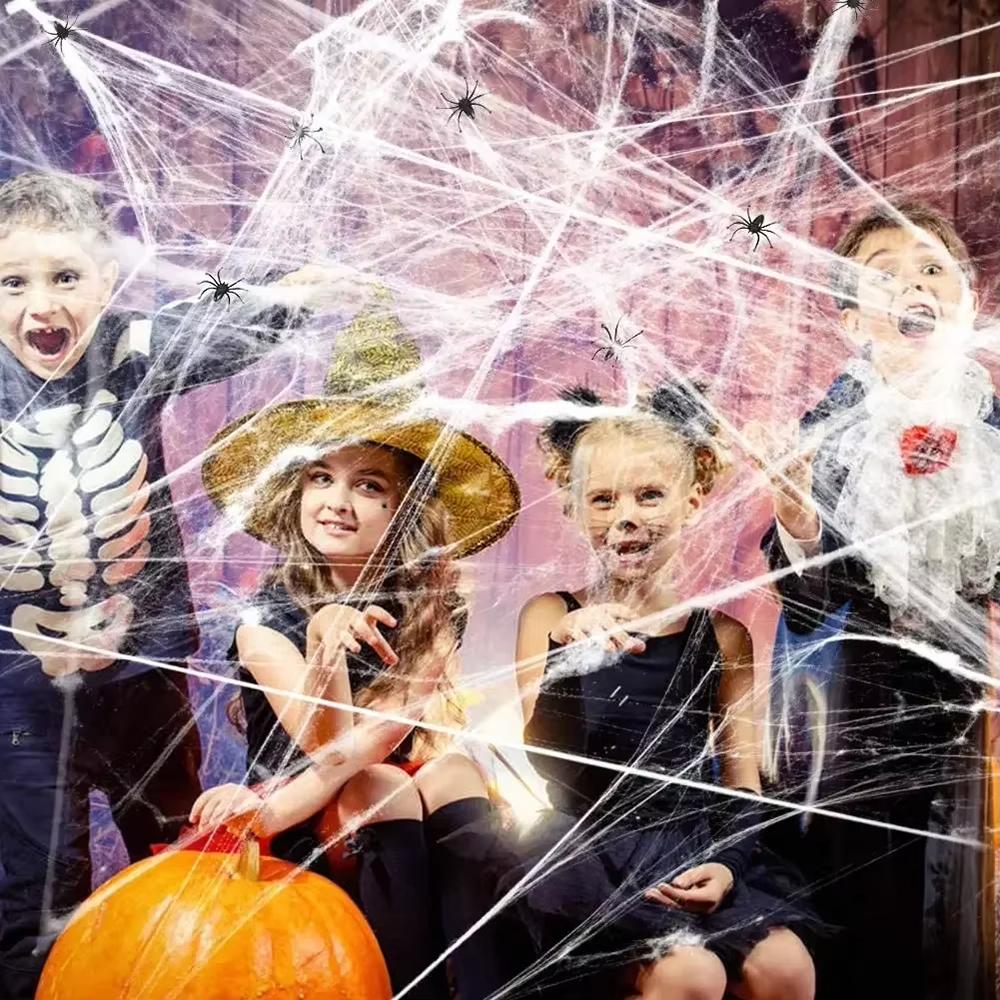 Halloween Stretchy Artificial Spider Web, White Scary Fake Cobweb, Haunted House Horror Props for Home Party Indoor Outdoor Decoration