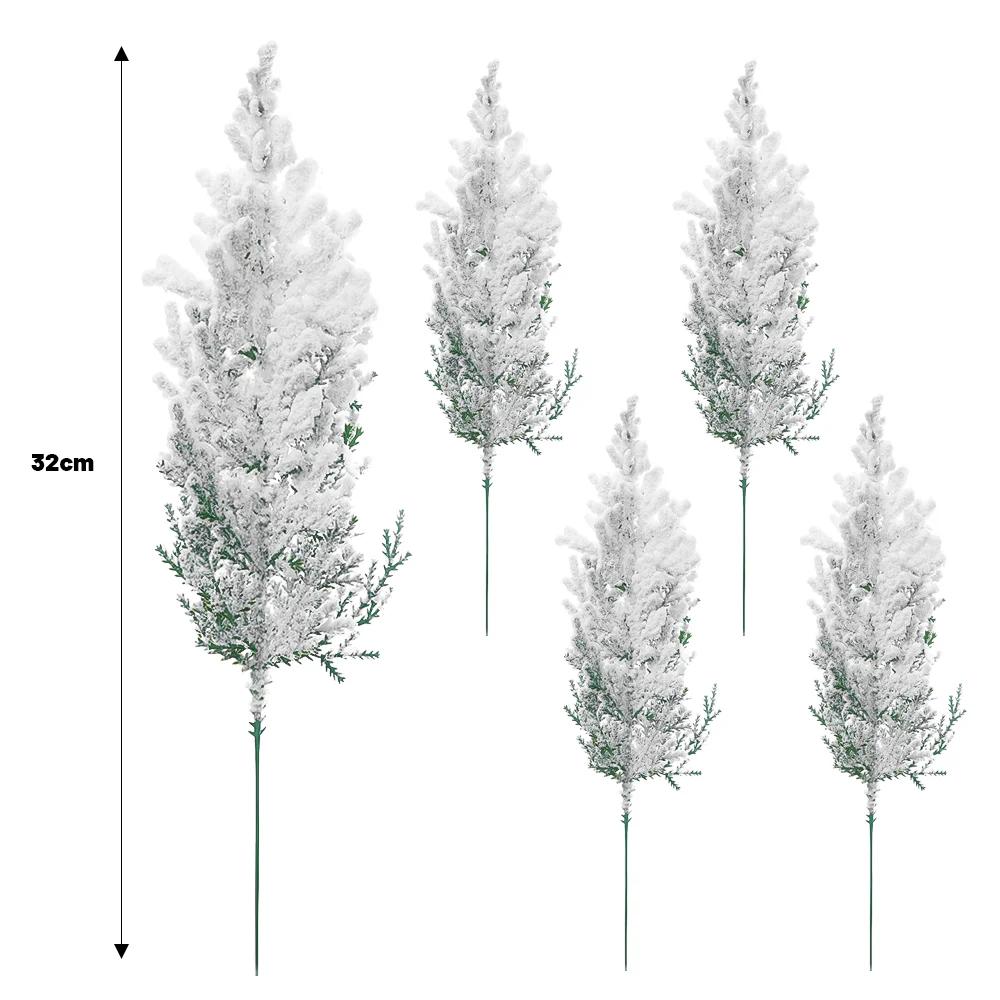 

Искусственные ветки сосновых иголок Рождественское украшение Снежинка Имитация зеленого растения Декор для рождественской елки Новогодние украшения для вечеринки 5Pcs