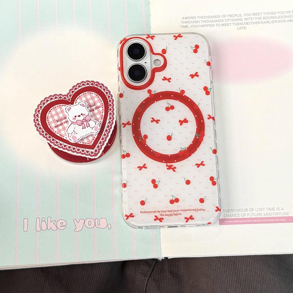 Cute Cartoon Cherry Bear Apple 17 Pro Max/iPhone 16/15P/14 Magnetic Case