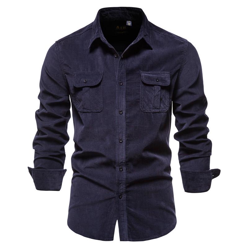 TrendHub New Single Breasted 100% Cotton Men's Shirt Business Casual Fashion Solid Color Corduroy Men Shirts Autumn Slim Shirt Men
