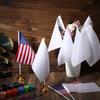 Tatuo 48 Pcs Mini White Desktop Flags on Stick with Stands 5.51 x 8.27 Office White Solid for DIY Craft Small Blank Desktop Flag with Pole for 4th of