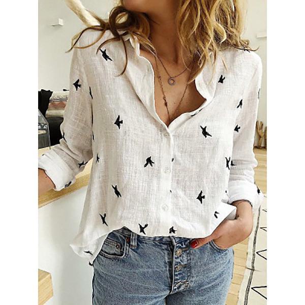 2023 European & American Women's Casual Loose Long Sleeve Cotton Linen Shirt - Solid Color