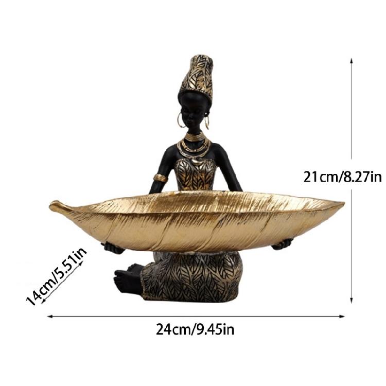 Kulturowa Figura Kobiety Afrykańskiej Rzeźba Taca do Przechowywania Statua z Żywicy Dekoracja Ozdoba na Biurko i Półkę