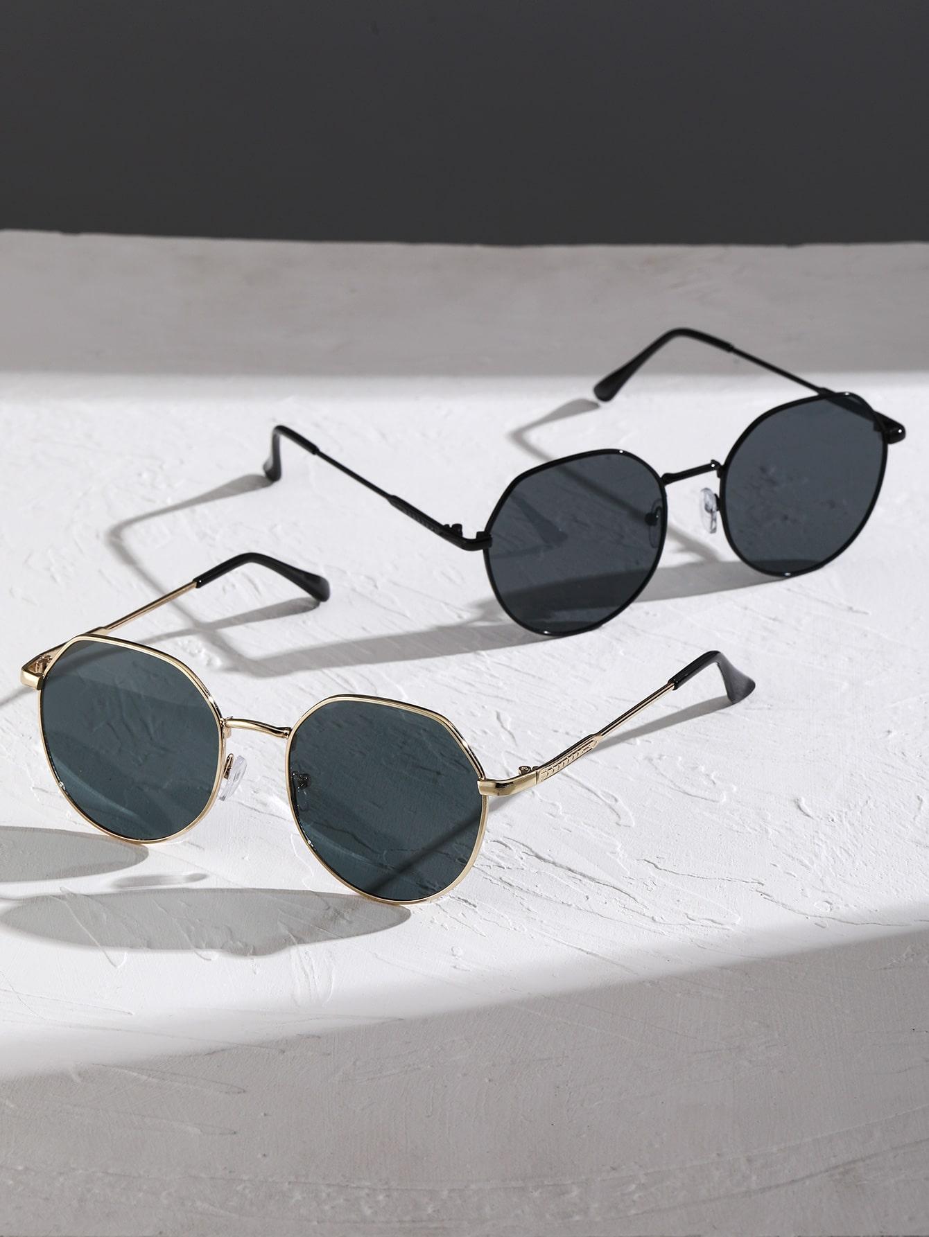 

2 шт. модные геометрические квадратные женские солнцезащитные очки в металлической оправе для мужчин, повседневные очки, аксессуары для очков.