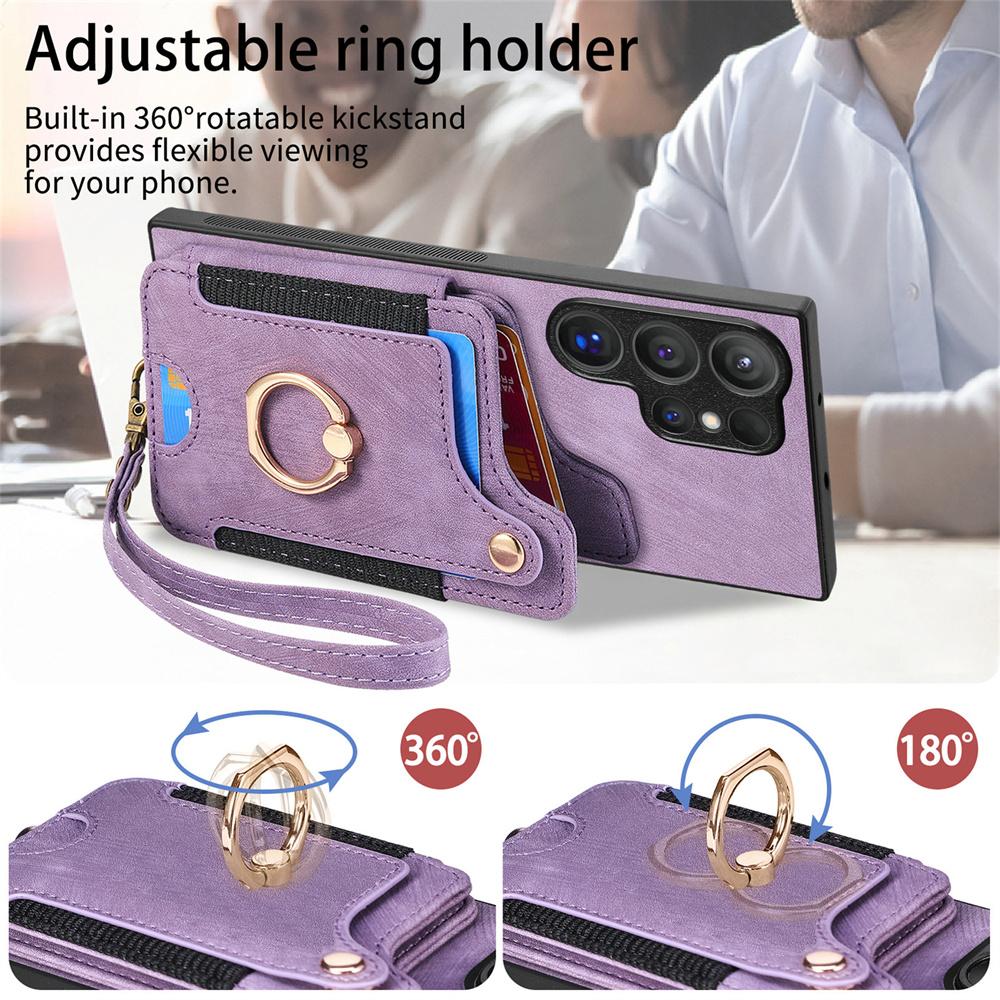Wrist Strap Phone Case for Samsung Galaxy S24 S23 FE S25 S22 Ultra Plus A16 A06 A36 A56 A55 Ring Bracket Wallet Card Slot Cover