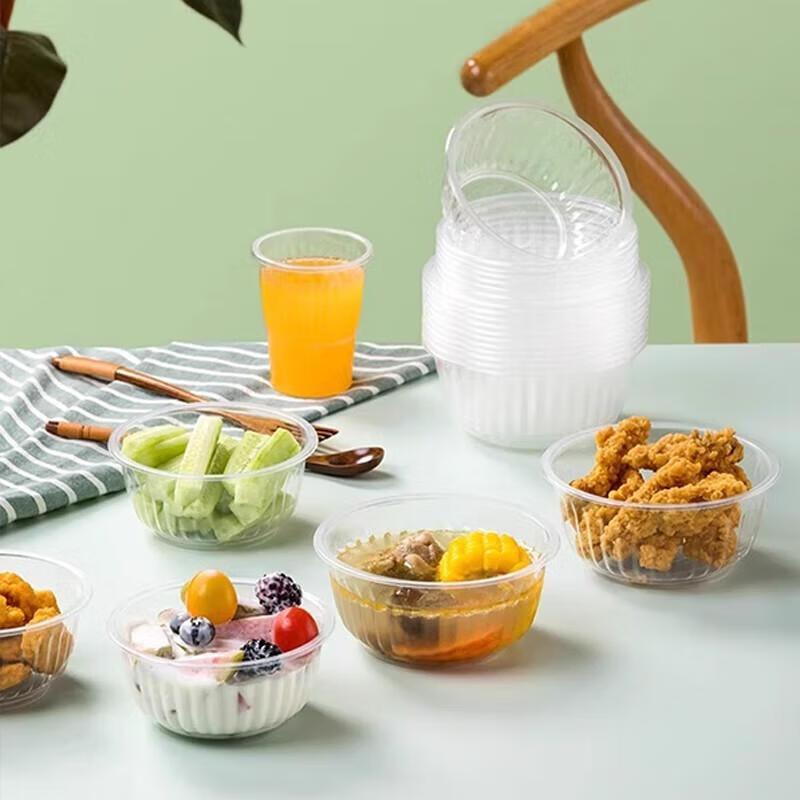 Chahua 360ml Disposable Transparent Plastic Takeaway Bowls (100-Pack)