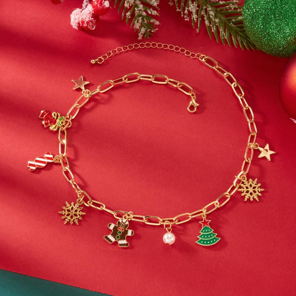 Christmas Gingerbread Xmas Tree Snowflake Candy Bell Pendant Necklace For Women Men Gift Box Reindeer Santa Claus Party Jewelry