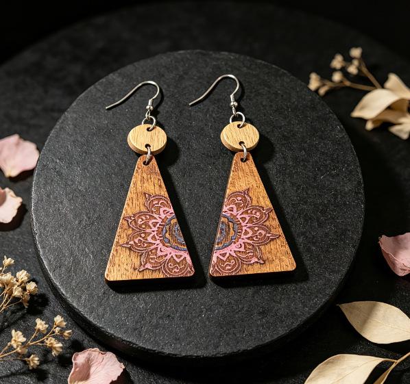Western-Style Floral Wood Women's Dangle Earrings