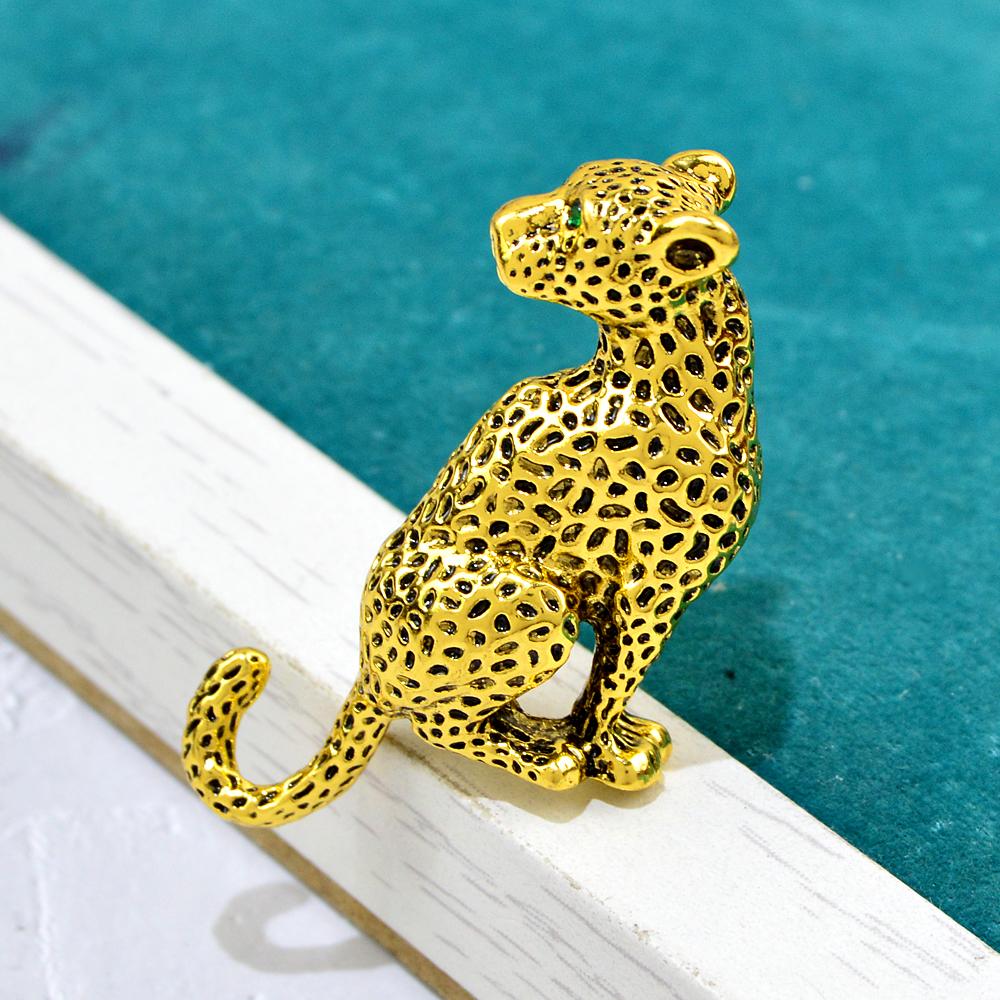 Spilla Vintage A Forma Di Leopardo – Gioiello Artigianale Verde E Oro, Senza Nichel, Fatta A Mano
