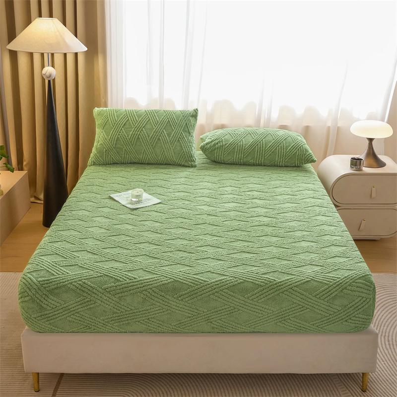 3PC Plush Mattress Cover For Bed, Winter Plush Keep Warm Fitted Sheet, Keep Warm, Mattress Cover, Thicken Warm Bedcloth Pillowcases