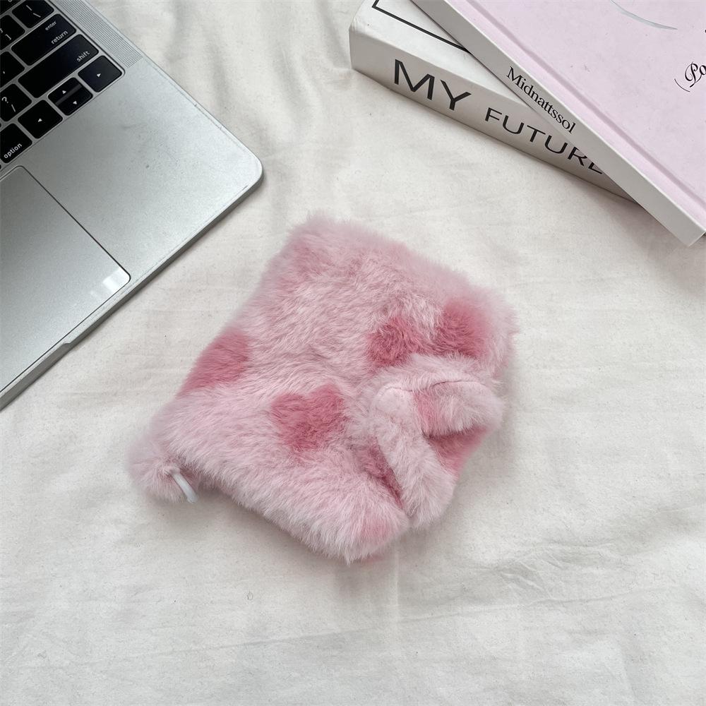 Pink Leopard Print Large Plush Storage Bag with Card Holder