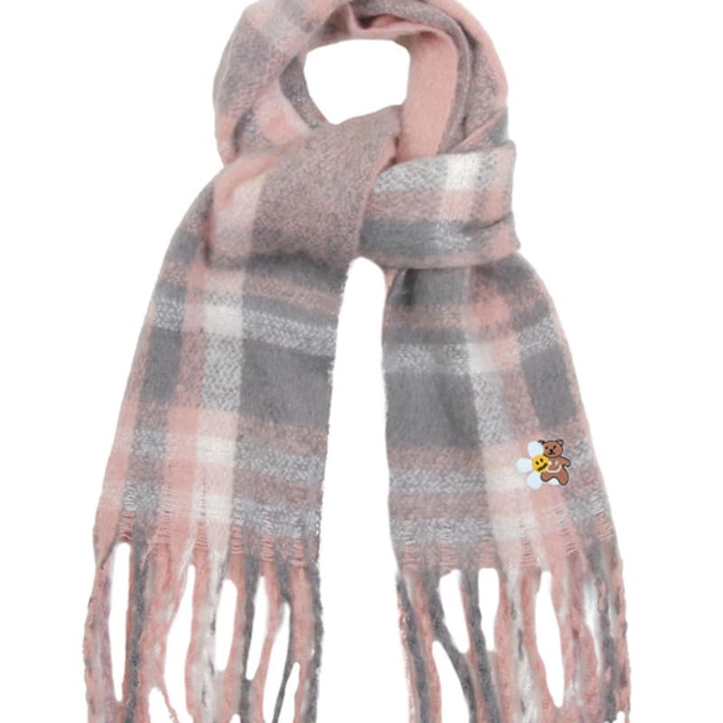 

GRAVER [BAG&ACC] Flower Bear Embroidered Bold Check Muffler_Pink PINK