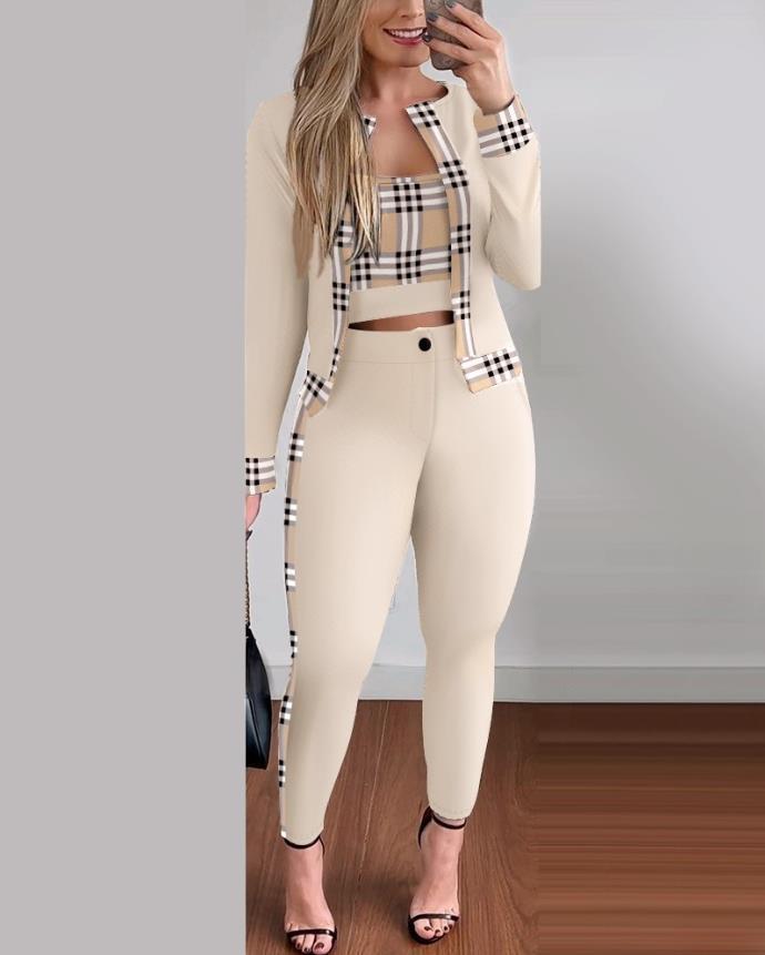 Stilvolles Streetstyle Damen 3-teiliges Set: 3D-Druck Weste, Strickjacke & Leggings für Frühling/Herbst