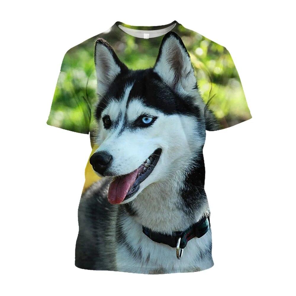 Siberian Husky Animal Printed Men T-shirts Fashion Casual Harajuku Fun Trend Personality Short Sleeve Tees
