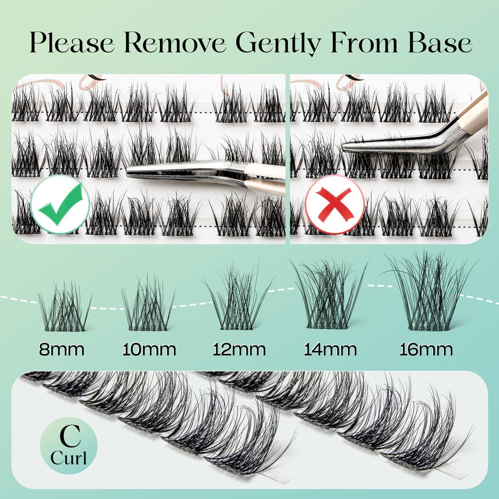 VYRILA Lash Extension Kit Wispy C Curl Lash Clusters Kit Hush 8-16mix Individual Lashes with Lash Bond and Seal Lash Tweezers