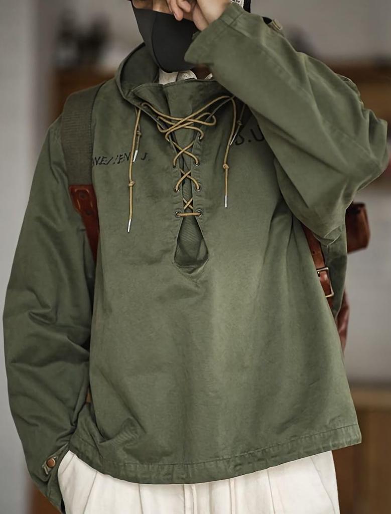 Military Design Hooded Stylish Cool Pullover Parka American Casual Tops Sweatshirt Long Sleeve Sweatshirt Military Jacket Large Size Yuttari Outerwear