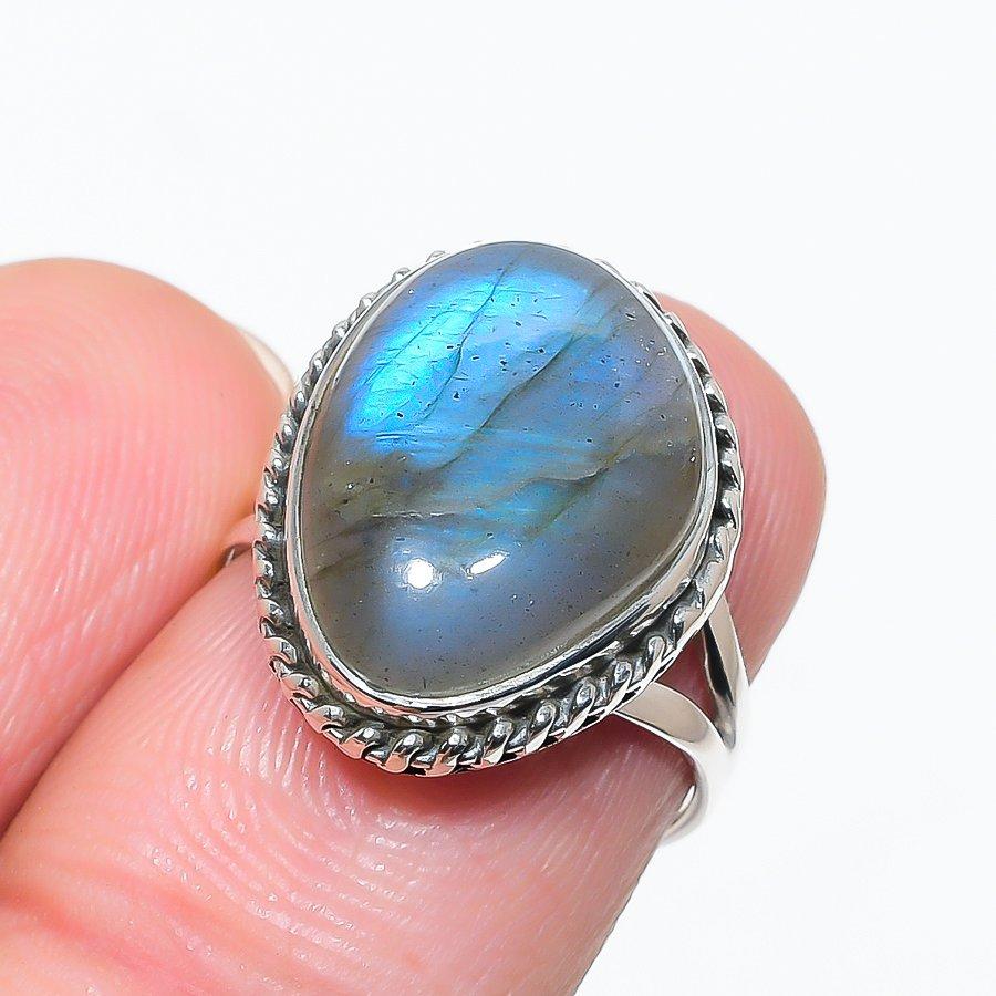 Natural Labradorite Gemstone 925 Solid Sterling Silver Jewelry Ring S.6.5 Z6E76