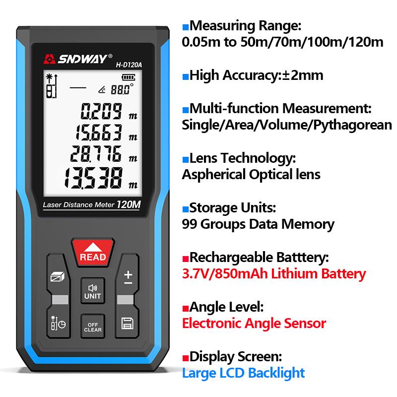 Pofessional Laser Distance Meter 50m 70m 100m 120m Rangefinder High Accuracy Digital Range Finder Build Measure Device