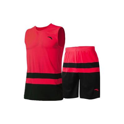 Color Block Round Neck Sleeveless Vest And Mid Waist Straight Leg Shorts Basketball Set Men Sportswear Red 15951231-5