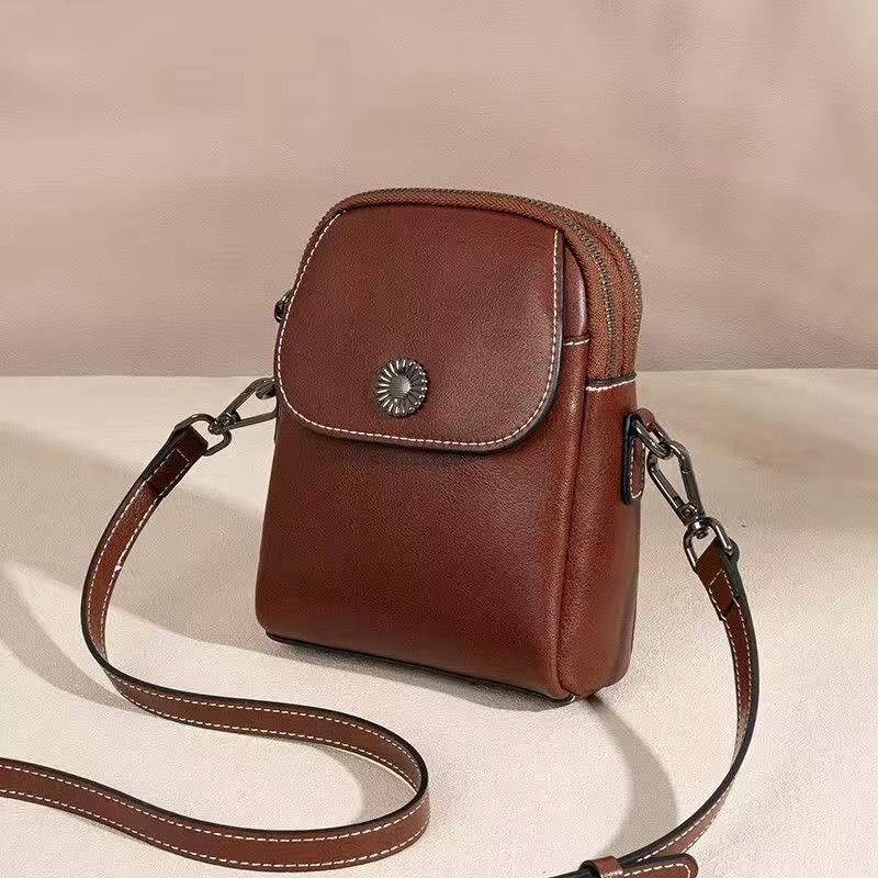2026 New Genuine Leather Vertical Crossbody Bag for Women - Versatile, Multi-Layer, Fashionable, High-End Phone Bag