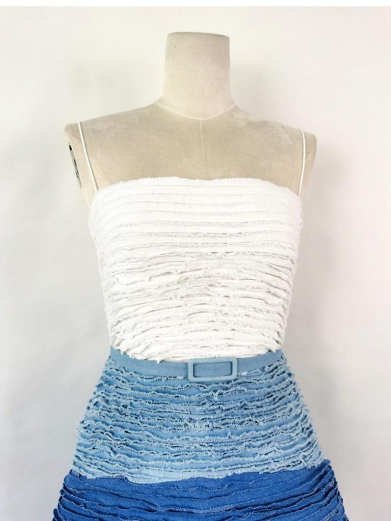 Designer Denim Gradient Blue Tube Top Dress - Style 22238