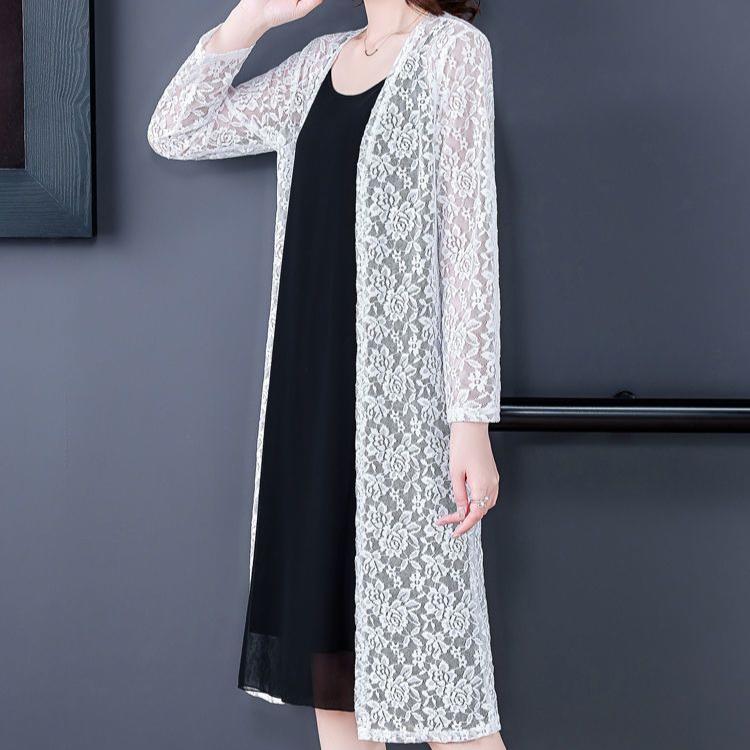 Sommer-Spitzenbluse Damen Übergröße Mittellang Dünne Schaljacke Sonnenschutzkleidung Offene Vorderseite Bluse