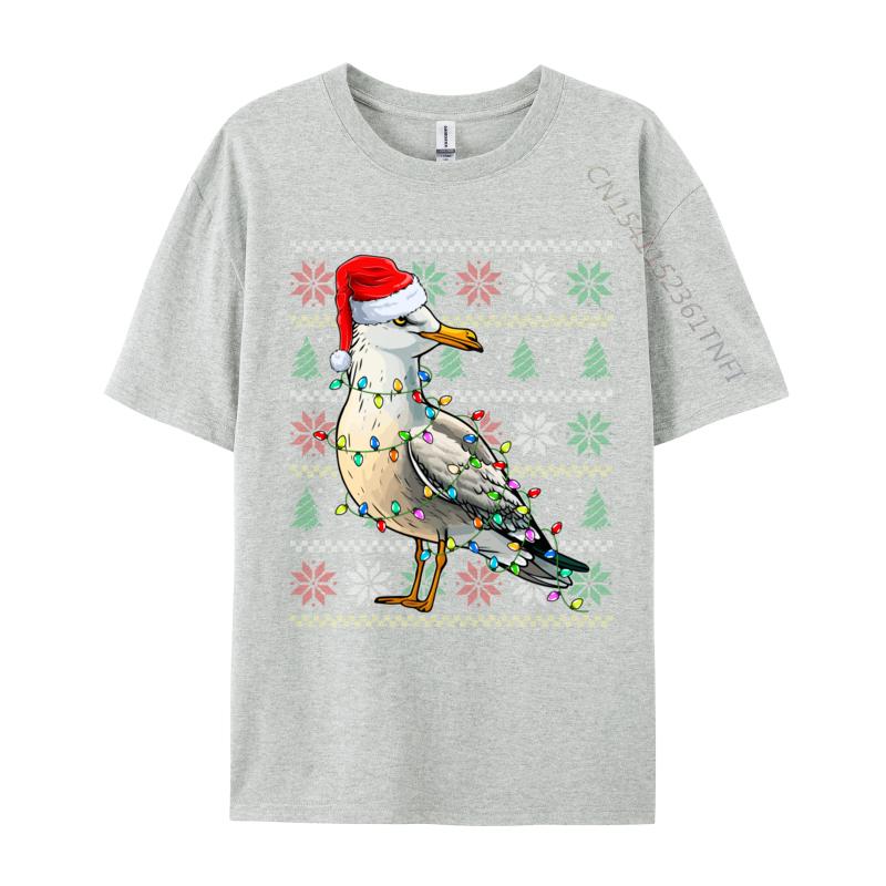 Seagull Wearing Santa Hat Xmas Lights Seagull Christmas T Shirt Funny Homme T-Shirt Pure Cotton Sweatshirt Oversized