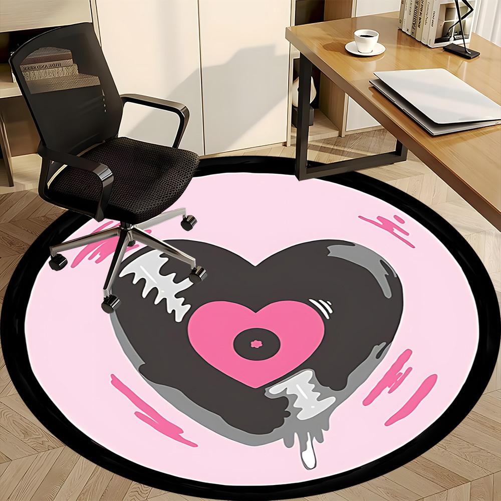 1pc Heartbeat Love Office Round Area Rug, Mat Suitable For Office, Under Office Chairs Bedroom Living Room Home Decor, Room Deco