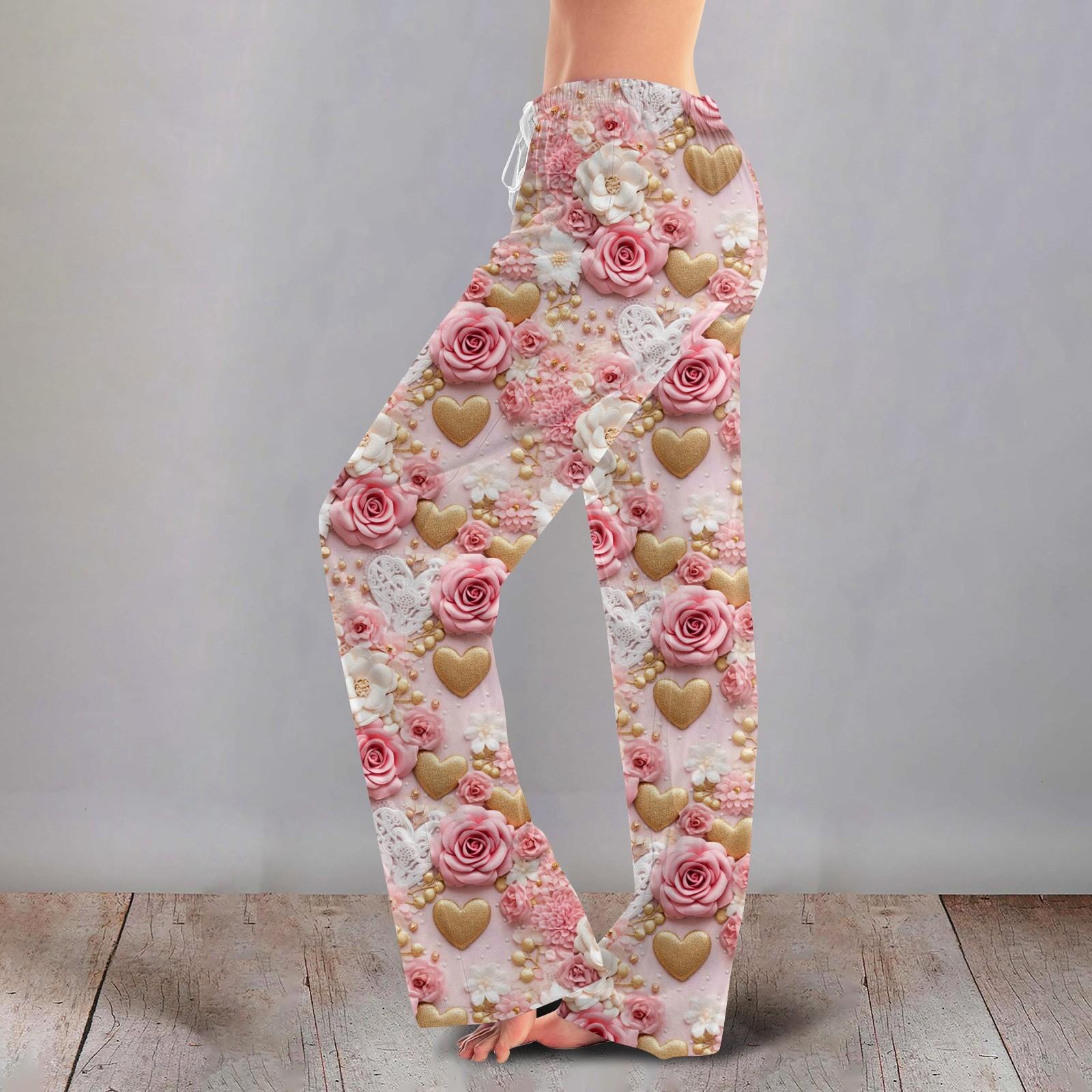 Women s Casual Straight Leg Pants Print Casual Long Pants S киноварь