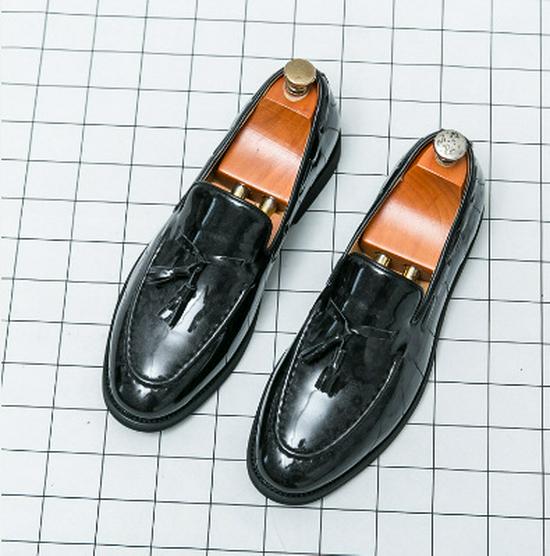 Men s Large Size 46 Tassel Leather Slip-On Casual Shoes - Patent Leather, Trendy Printed Design 44