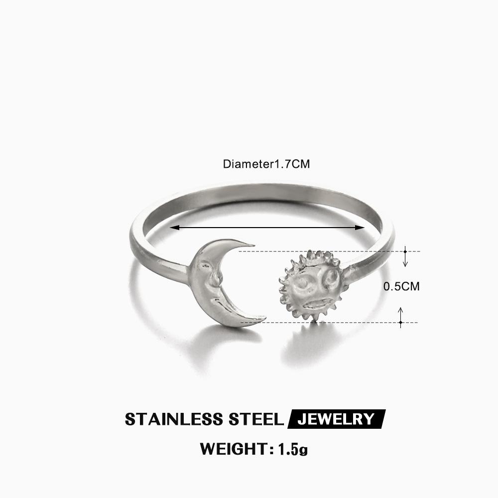 

Exquisite Sun And Star Open Ring Unisex Wedding Zircon Stainless Steel Stackable Couple Rings Fashion Accessories resizable