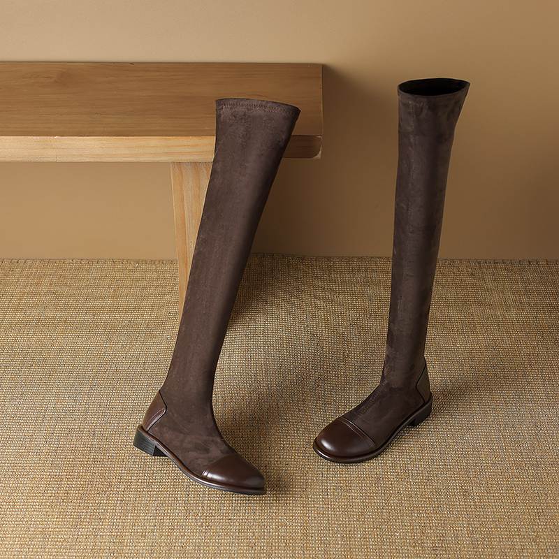 Krazing Pot Flock Autumn Winter Shoes Low Heels Size 43 Long Boots Slip On Stretch Over-the-knee Boots