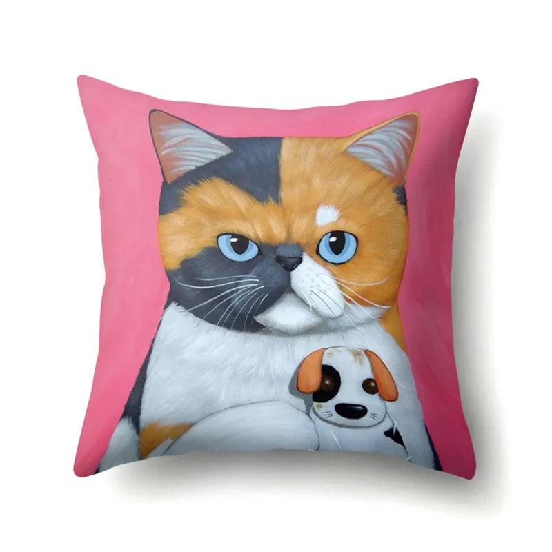 Cute Cartoon Pet Cat Pillow Cover Living Room Sofa Office Car Seat Waist Cushion   Home Decoration