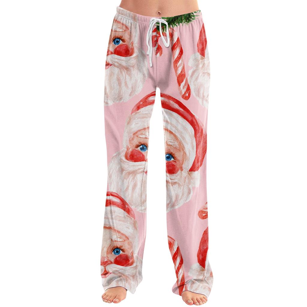 Women's Christmas Print Casual Pants with No Pockets for Holiday Wear
