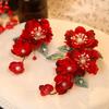 Red Hair Clips Chinese Style Alloy with Imitation Pearls Decor for Wedding Festival Hanfu Hairstyle