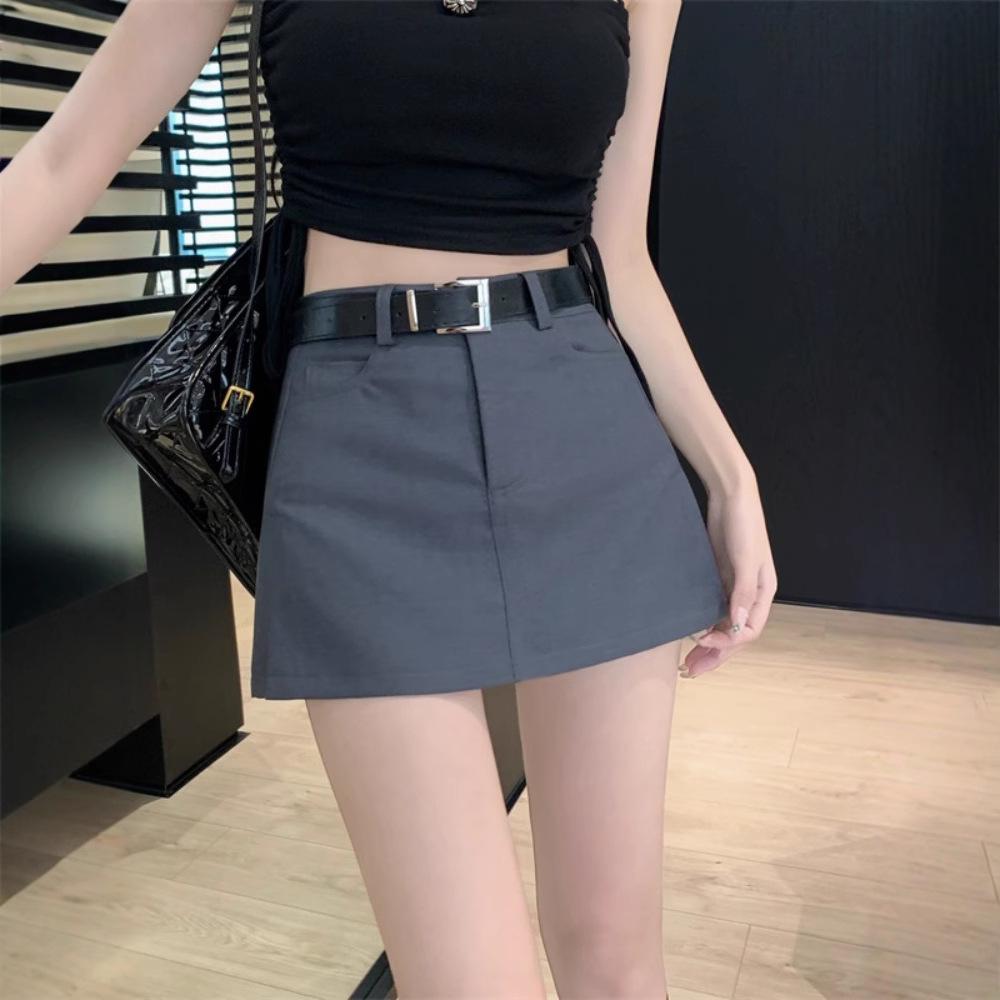 Spicy Girl Academy Style High Waist Gray A-line Mini Skirt - Summer 2025 Collection