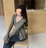 2023 Women's Autumn Korean Style Long-Sleeve Knit T-Shirt with Padded Shoulders, Slim Fit