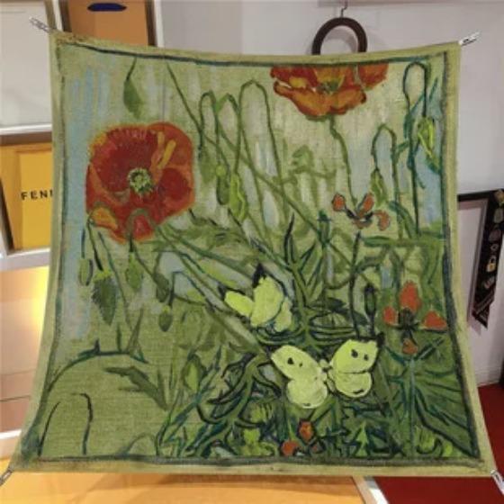 Oil Painting Four Seasons Luxury Square Silk Scarves Europe And America Fashion Bandannas New Twill Print Sunscreen Shawls